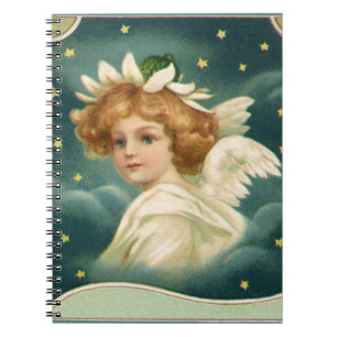 Vintage Christmas, Victorian Angel with Gold Stars Notebook