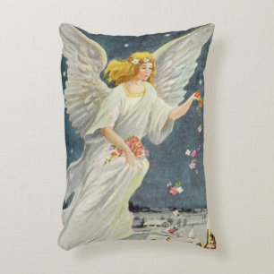 Vintage Christmas Victorian Angel with Stars Roses Decorative Pillow