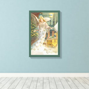 Vintage Christmas, Victorian Angel with Tree Canvas Print