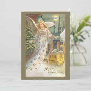 Vintage Christmas, Victorian Angel with Tree Holiday Card