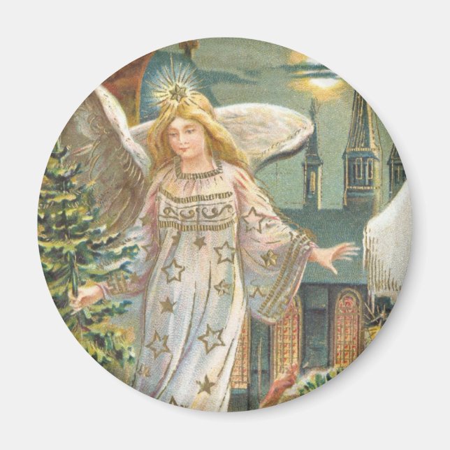 Vintage Christmas, Victorian Angel with Tree Magnet (Front)
