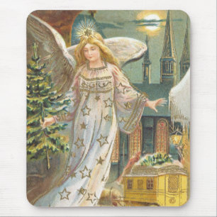 Vintage Christmas, Victorian Angel with Tree Mouse Pad