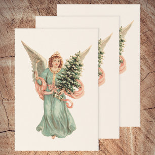 Vintage Christmas, Victorian Angel with Tree  Wrapping Paper Sheet