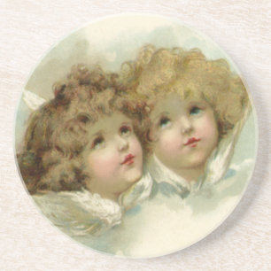 Vintage Christmas, Victorian Angels in the Clouds Coaster