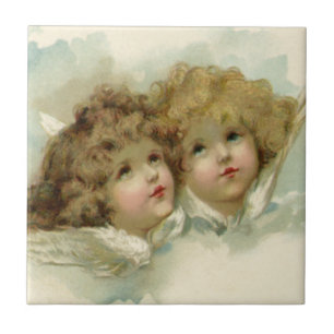 Vintage Christmas, Victorian Angels in the Clouds Tile