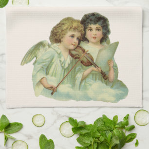 Vintage Christmas, Victorian Angels Music Violin Kitchen Towel