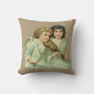 Vintage Christmas, Victorian Angels Music Violin Throw Pillow