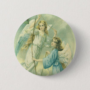 Vintage Christmas, Victorian Angels with a Bell 2 Inch Round Button