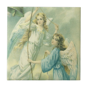 Vintage Christmas, Victorian Angels with a Bell Tile