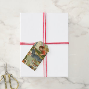 Vintage Christmas, Victorian Children Decorating Gift Tags