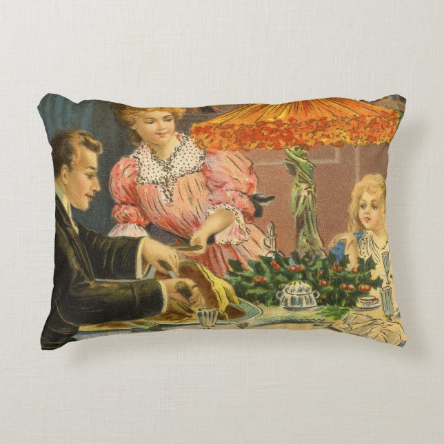 Vintage Christmas, Victorian Family Dinner Accent Pillow (Front)