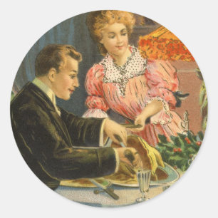 Vintage Christmas, Victorian Family Dinner Classic Round Sticker