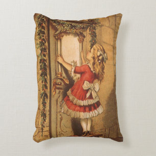 Vintage Christmas Victorian Girl Hanging a Garland Accent Pillow