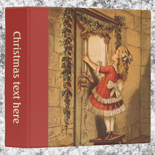 Vintage Christmas Victorian Girl Hanging a Garland Binder