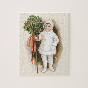 Vintage Christmas, Victorian Girl with Holly Jigsaw Puzzle