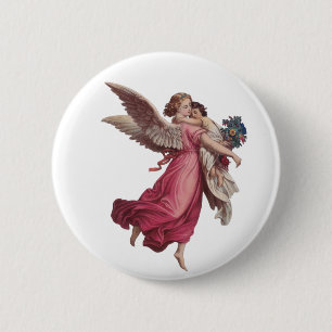 Vintage Christmas, Victorian Guardian Angel 2 Inch Round Button