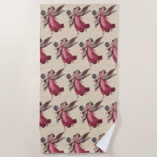 Vintage Christmas, Victorian Guardian Angel Beach Towel