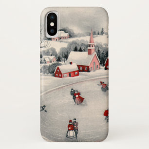 Vintage Christmas, Victorian Ice Skaters on Pond Case-Mate iPhone Case