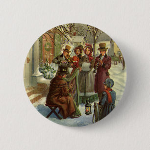 Vintage Christmas, Victorian Musicians Caroling 2 Inch Round Button