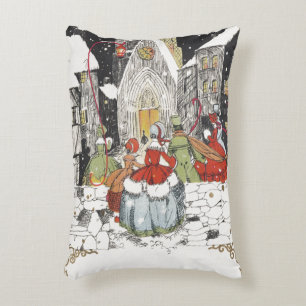 Vintage Christmas Victorian People Going to Church Accent Pillow