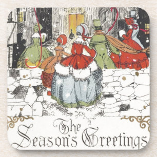 Vintage Christmas Victorian People Going to Church Coaster
