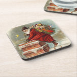 Vintage Christmas Victorian Saint Nicholas on Roof Coaster<br><div class="desc">Vintage illustration Victorian Era Christmas holiday design featuring Saint Nicholas on a rooftop climbing down a snow covered chimney with a sack full of toys on Christmas Eve.</div>