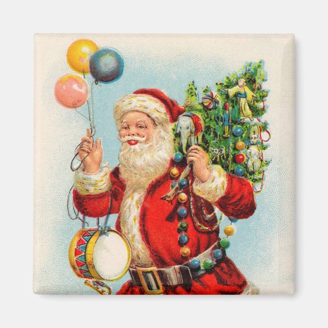 Vintage Christmas, Victorian Santa Claus Balloons Magnet (Front)