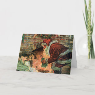 Vintage Christmas, Victorian Santa Claus Children Holiday Card