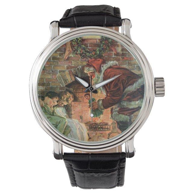 Vintage Christmas, Victorian Santa Claus Children Watch (Front)