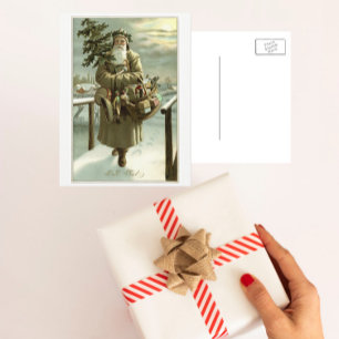 Vintage Christmas, Victorian Santa Claus God Jul Holiday Postcard