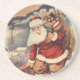 Vintage Christmas Victorian Santa Claus in Chimney Coaster