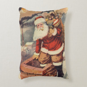 Vintage Christmas Victorian Santa Claus in Chimney Decorative Pillow