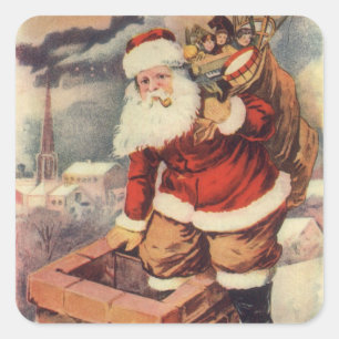 Vintage Christmas Victorian Santa Claus in Chimney Square Sticker
