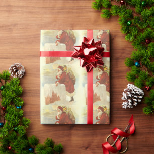 Vintage Christmas Victorian Santa Claus in Chimney Wrapping Paper