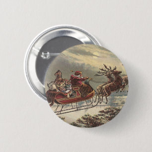 Vintage Christmas, Victorian Santa Claus in Sleigh 2 Inch Round Button