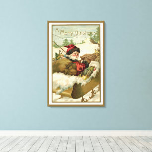 Vintage Christmas, Victorian Santa Claus in Sleigh Canvas Print