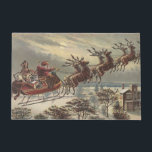 Vintage Christmas, Victorian Santa Claus in Sleigh Doormat<br><div class="desc">Vintage illustration Victorian Merry Christmas holiday design featuring Santa Claus in his sleigh with his reindeer delivering toys on Christmas Eve. Saint Nicholas flying through the sky over a town with houses in the light of the moon. By Thomas Nast.</div>