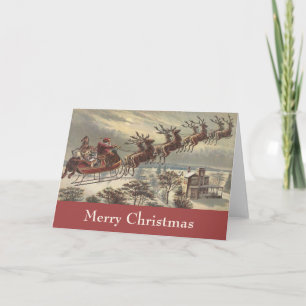 Vintage Christmas, Victorian Santa Claus in Sleigh Holiday Card