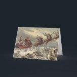 Vintage Christmas, Victorian Santa Claus in Sleigh Holiday Card<br><div class="desc">Vintage illustration Victorian Merry Christmas holiday design featuring Santa Claus in his sleigh with his reindeer delivering toys on Christmas Eve. Saint Nicholas flying through the sky over a town with houses in the light of the moon. By Thomas Nast.</div>