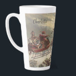 Vintage Christmas, Victorian Santa Claus in Sleigh Latte Mug<br><div class="desc">Easy to customize latte mug,  just add your name!  
Vintage illustration Victorian Merry Christmas holiday design featuring Santa Claus in his sleigh with his reindeer delivering toys on Christmas Eve. Saint Nicholas flying through the sky over a town with houses in the light of the moon. By Thomas Nast.</div>