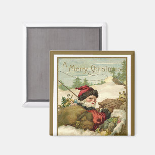Vintage Christmas, Victorian Santa Claus in Sleigh Magnet