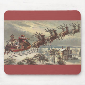 Vintage Christmas, Victorian Santa Claus in Sleigh Mouse Pad