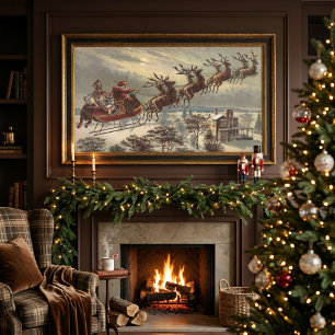 Vintage Christmas, Victorian Santa Claus in Sleigh Poster