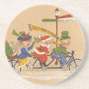 Vintage Christmas, Victorian Santa Claus on Bike Coaster