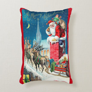 Vintage Christmas Victorian Santa Claus on Chimney Accent Pillow