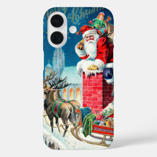 Vintage Christmas Victorian Santa Claus on Chimney iPhone 16 Case