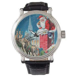 Vintage Christmas Victorian Santa Claus on Chimney Watch