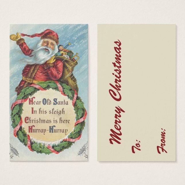 Vintage Christmas, Victorian Santa Claus on Wreath (Front & Back)