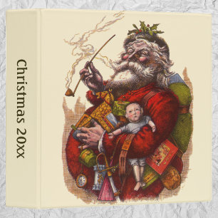 Vintage Christmas, Victorian Santa Claus Pipe Toys Binder