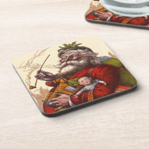 Vintage Christmas, Victorian Santa Claus Pipe Toys Coaster